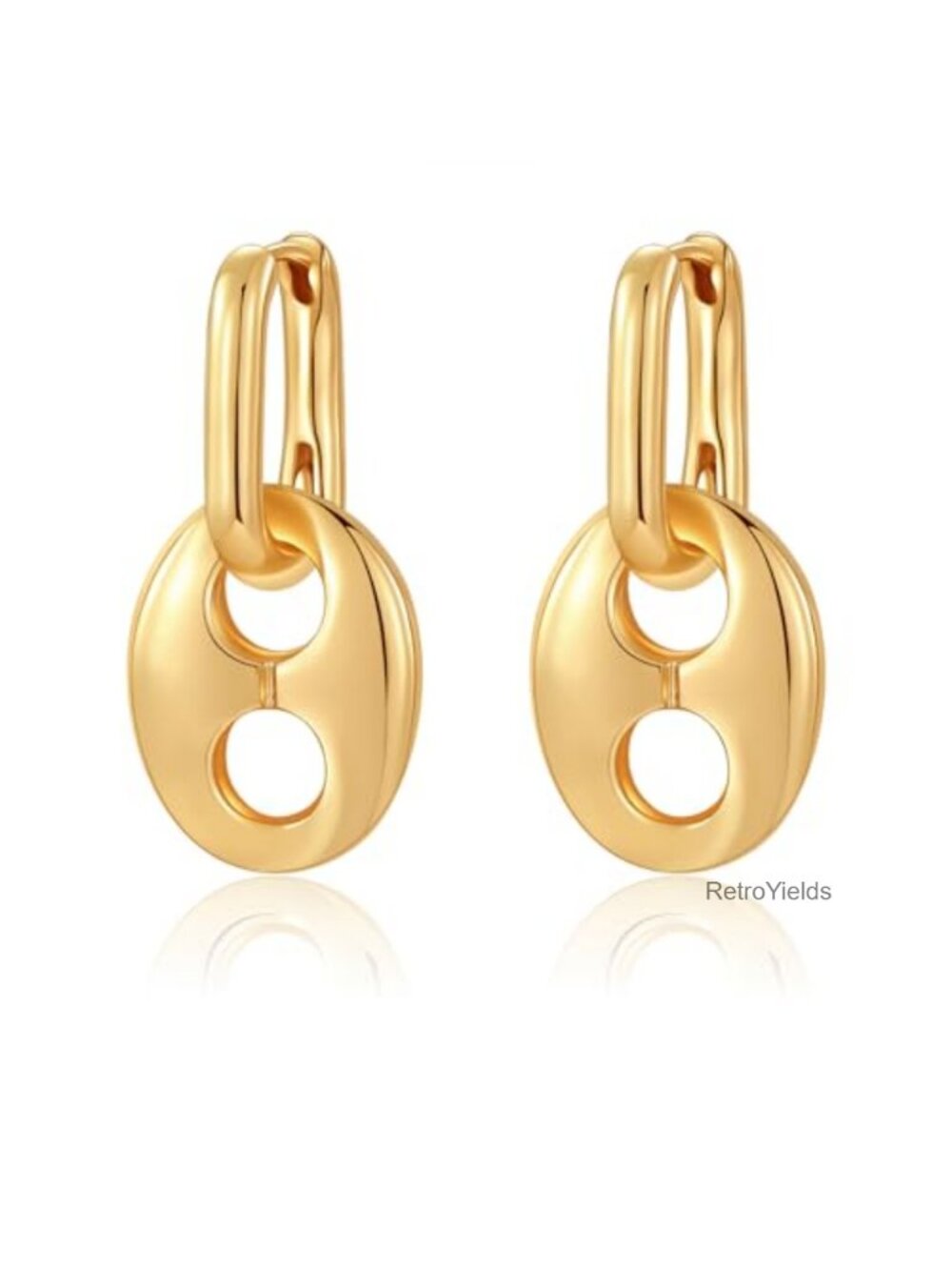 Paperclip Hoop Dangle Earrings for Women, Gold Plated, Drop Link Statement